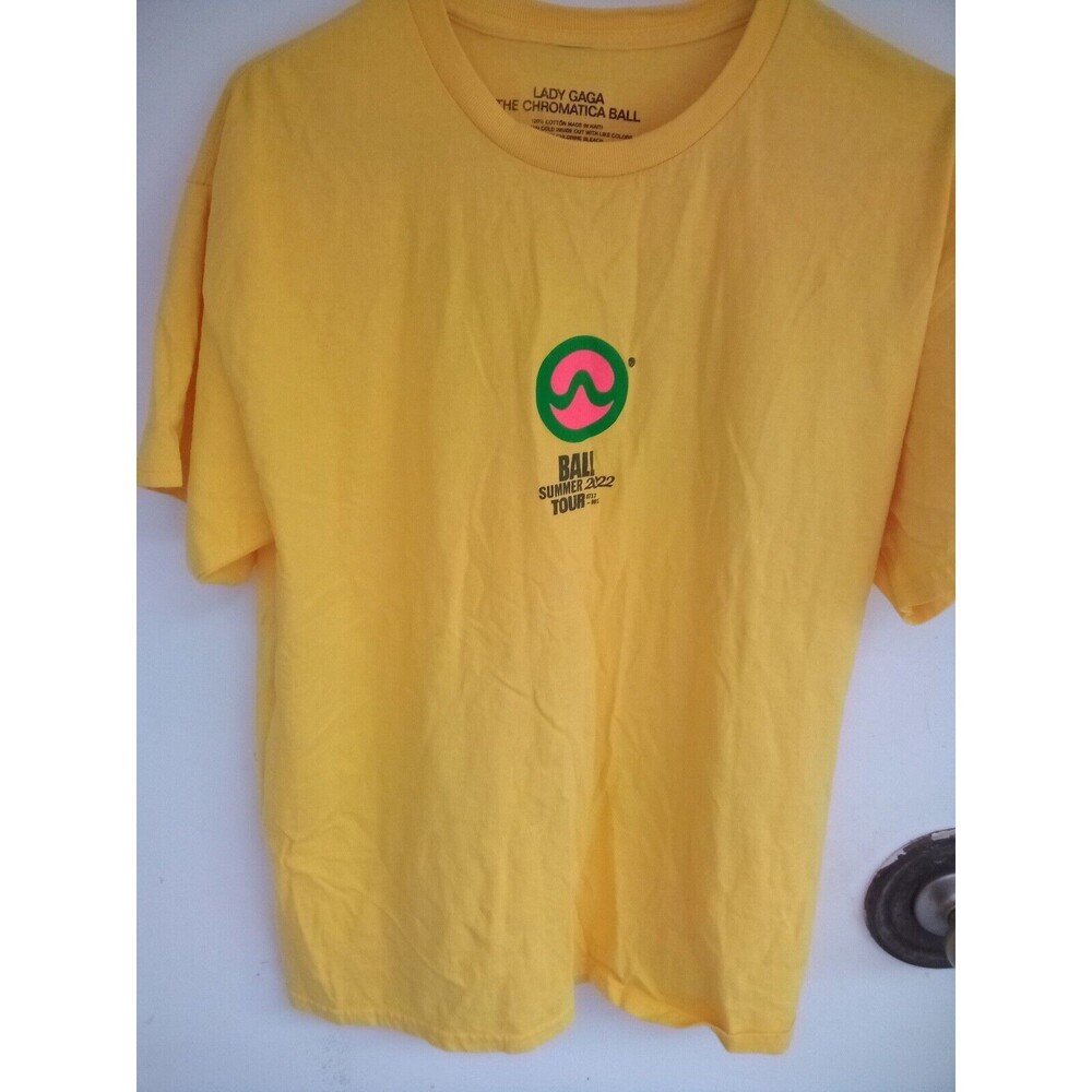 2022 LADY GAGA CONCERT TSHIRT Chromatica Ball Tour Date Cities Yellow Adult Sz L - Picture 2 of 6